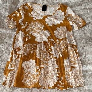Agnes & Dora Mustard Floral Peplum Top - White Print